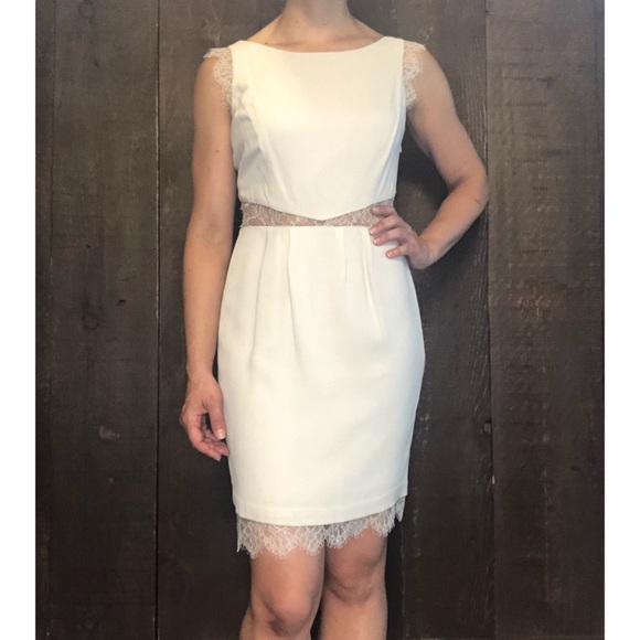 BCBG Max Azria Beige Lace Cutout Dress 0 - Picture 5 of 8